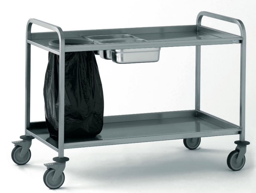 Chariot à desservir 2 plateaux fourni avec 3 bacs inox GN 1/3 p.100 mm